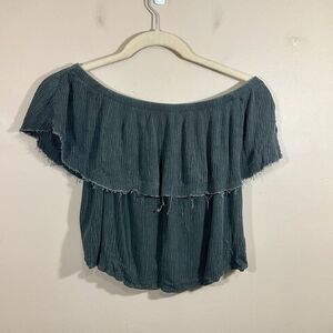 Ecote Distressed Off Shoulder Crop Top M Gray Fairy Grunge Festival Whimsigoth